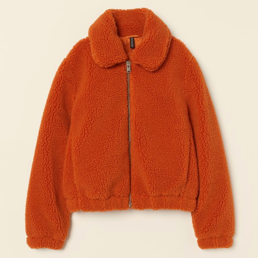 H&M Orange Fleece Jacket, Size: Medium